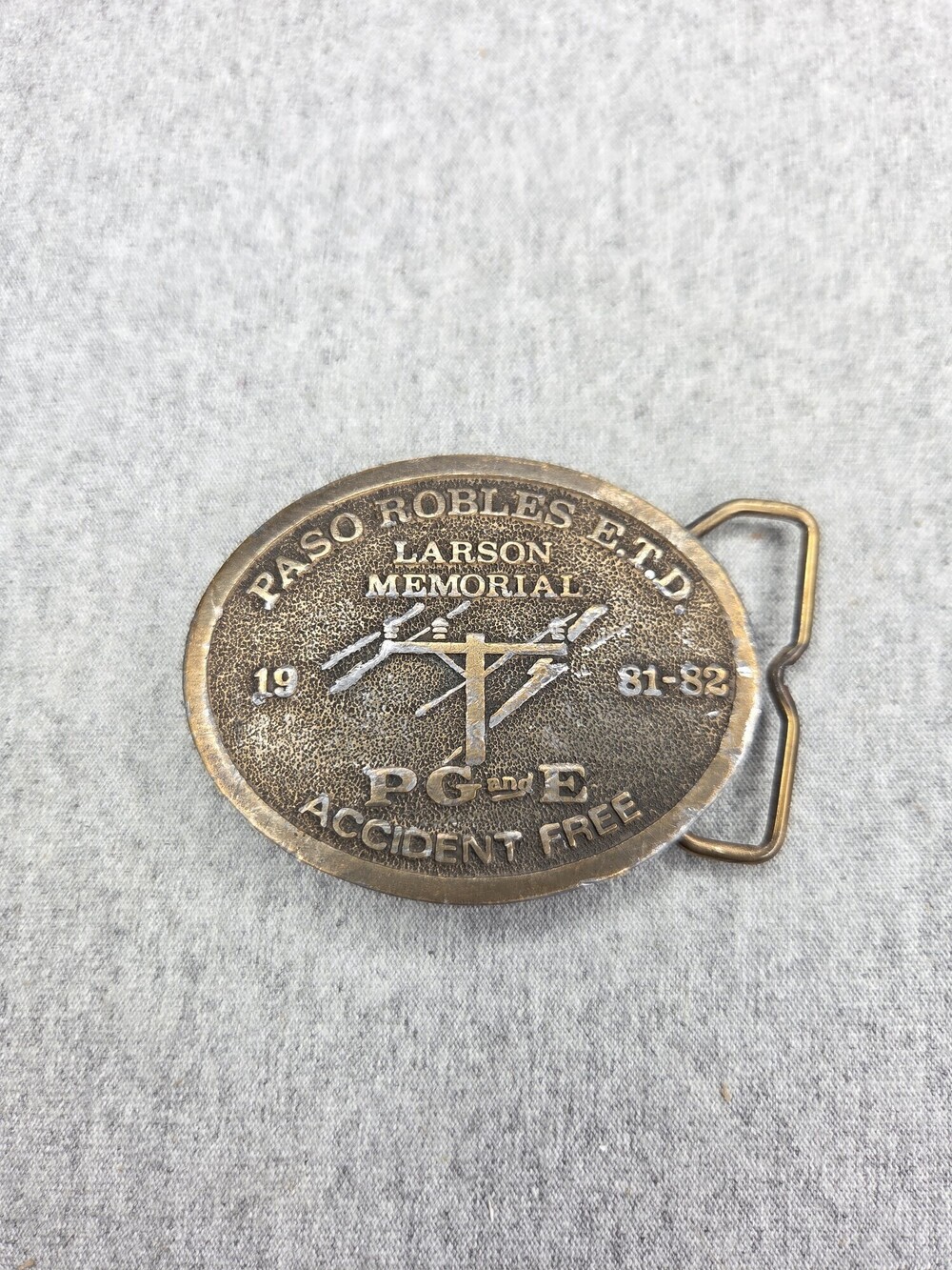 PGE Paso Robles Belt Buckle Vintage 1981 1982 Accident Free Safety Award Lineman